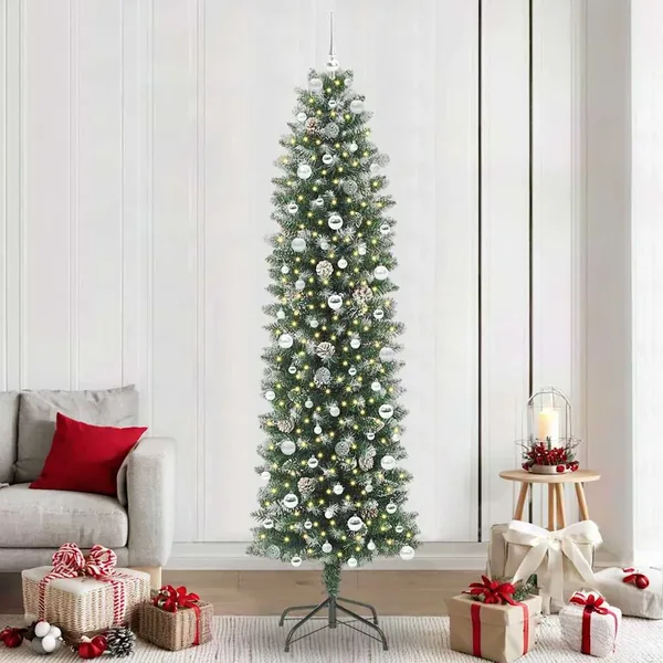Arbre de Noël artificiel slim avec 300 LED Vert et blanc 240 cm