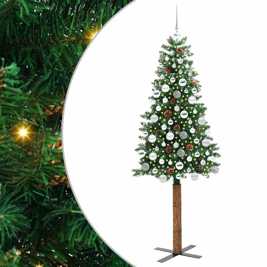 Sapin de Noël mince Vert 180 cm PVC et bois de pin massif - 2