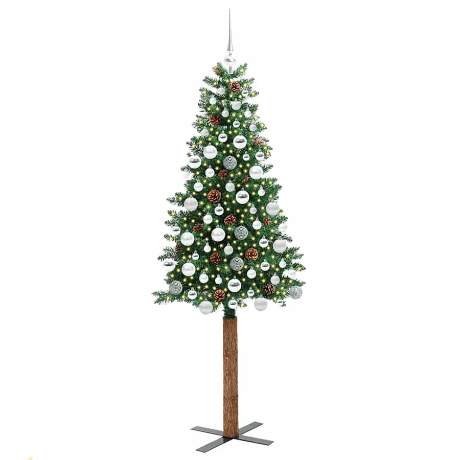 Sapin de Noël mince Vert 180 cm PVC et bois de pin massif - 3