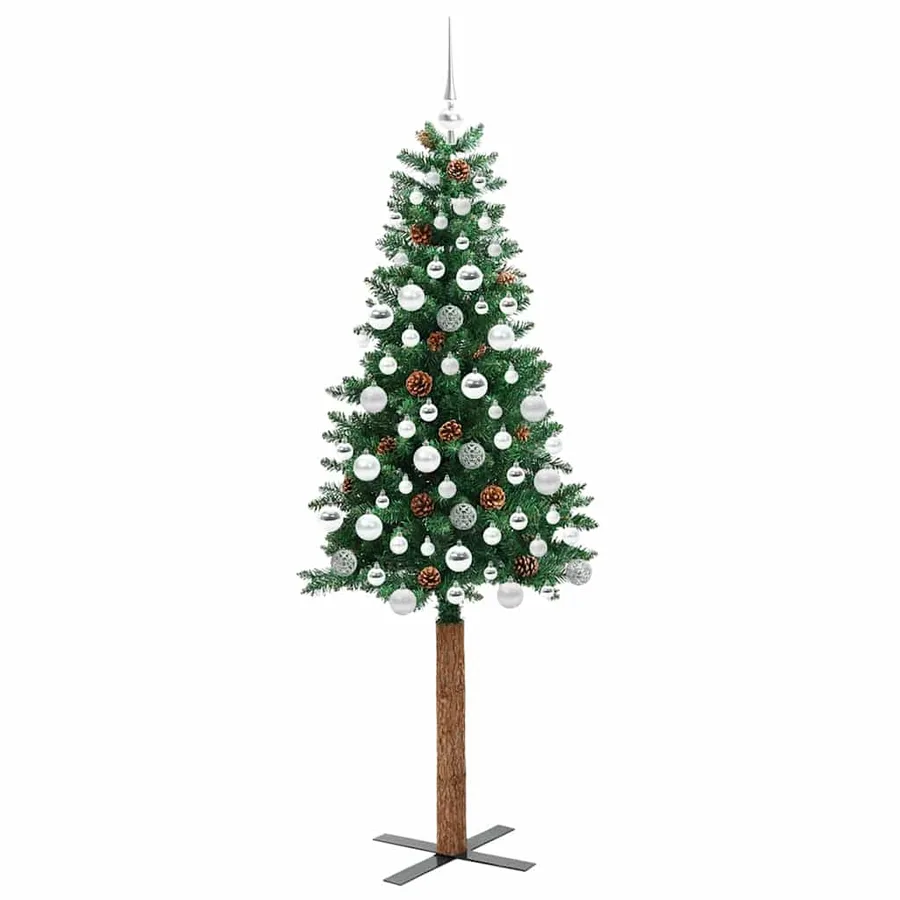 Sapin de Noël mince Vert 180 cm PVC et bois de pin massif - 4
