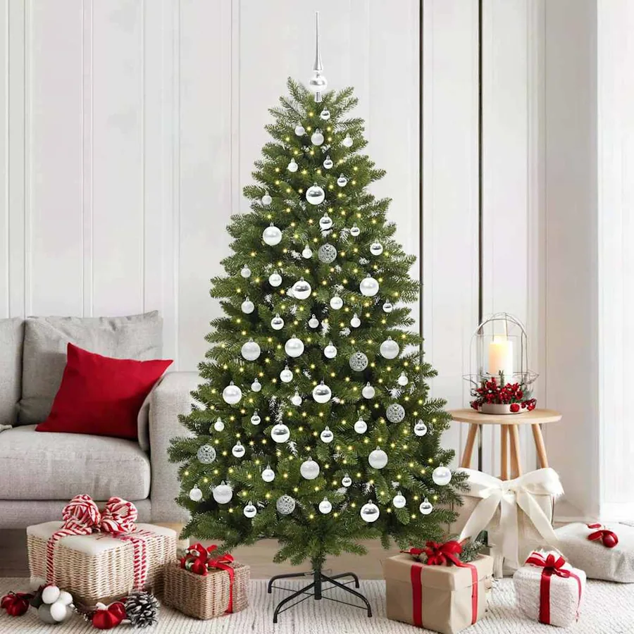 Sapin de Noël artificiel avec 300 LED Vert 180 cm PVC et métal