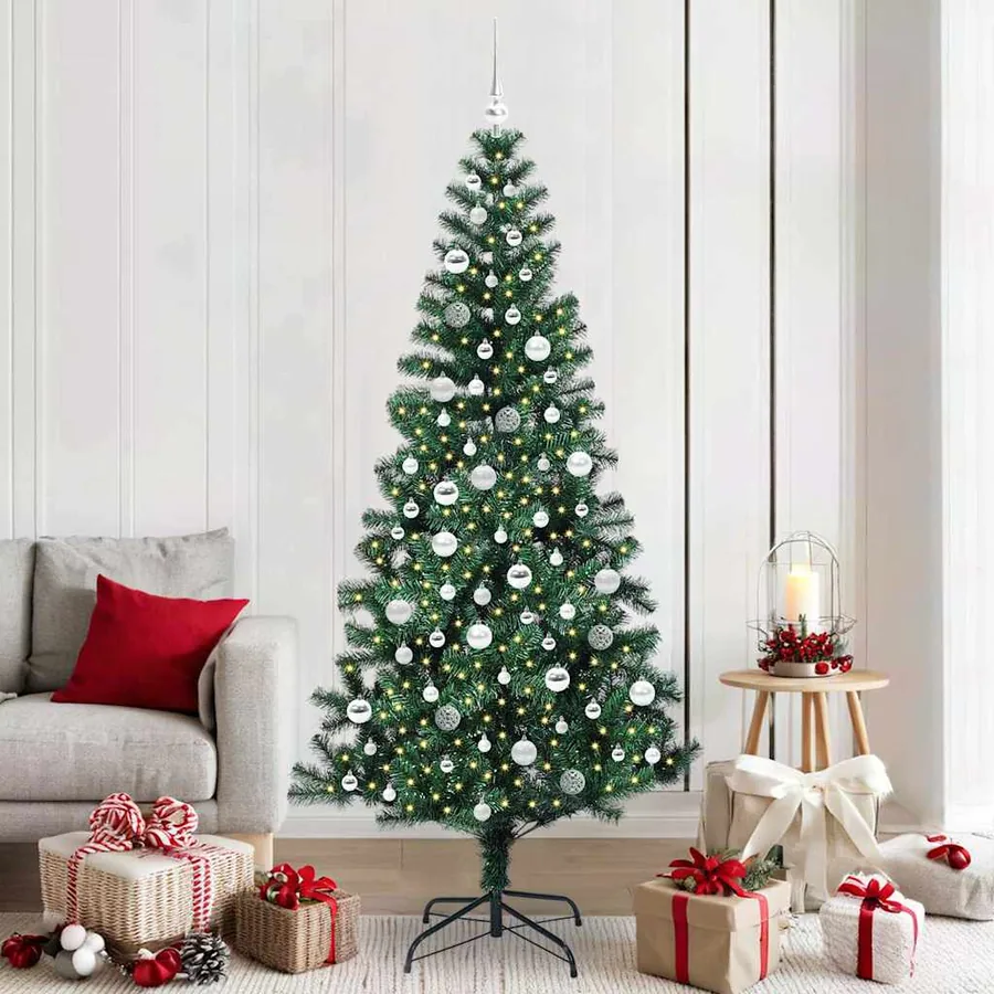 Sapin de Noël artificiel pré-éclairé Vert 210 cm PVC et métal