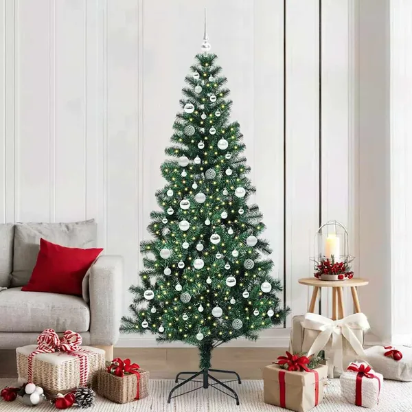 Sapin de Noël artificiel pré-éclairé Vert 210 cm PVC et métal