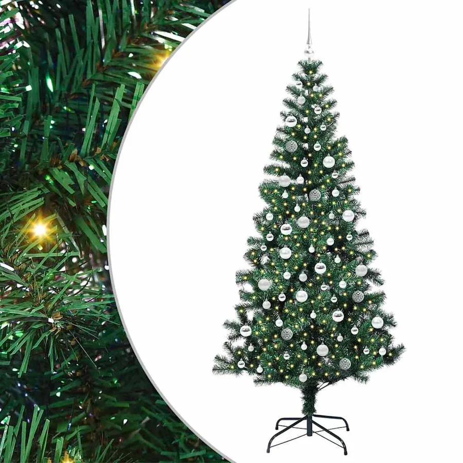 Sapin de Noël artificiel pré-éclairé Vert 210 cm PVC et métal - 2
