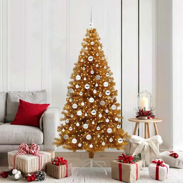 Sapin de Noël avec 300 LED avec support Doré 180 cm PET