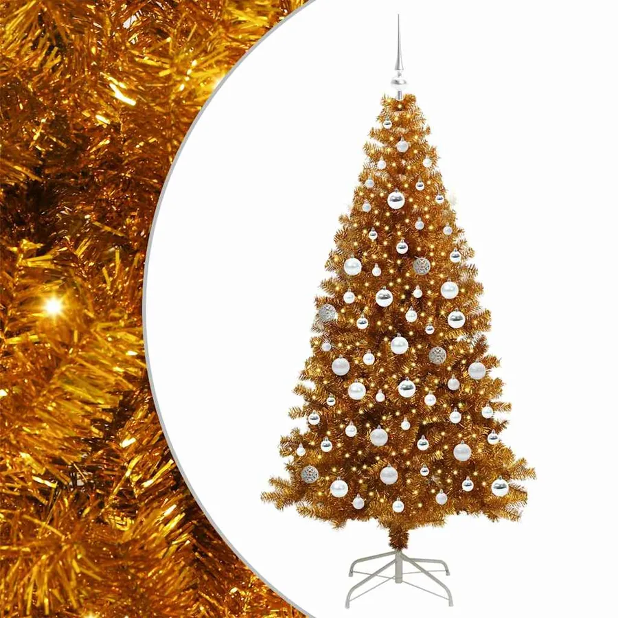 Sapin de Noël avec 300 LED avec support Doré 180 cm PET - 2