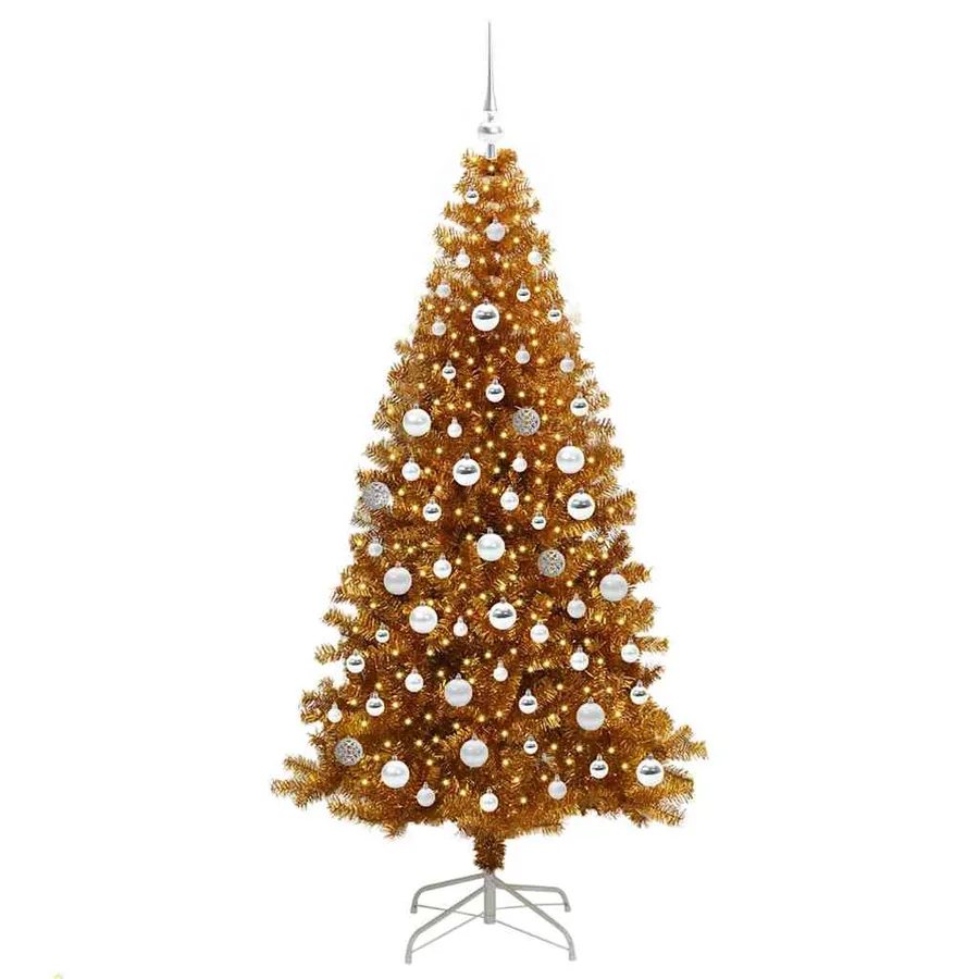 Sapin de Noël avec 300 LED avec support Doré 180 cm PET - 3