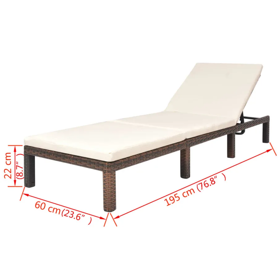 Chaise longue avec coussin Résine tressée Marron - 9