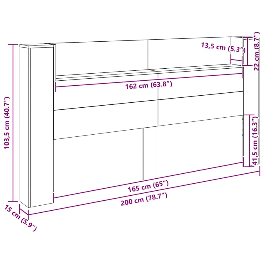 Tête de lit de rangement avec LED Chêne noir Bois d'ingénierie - 12