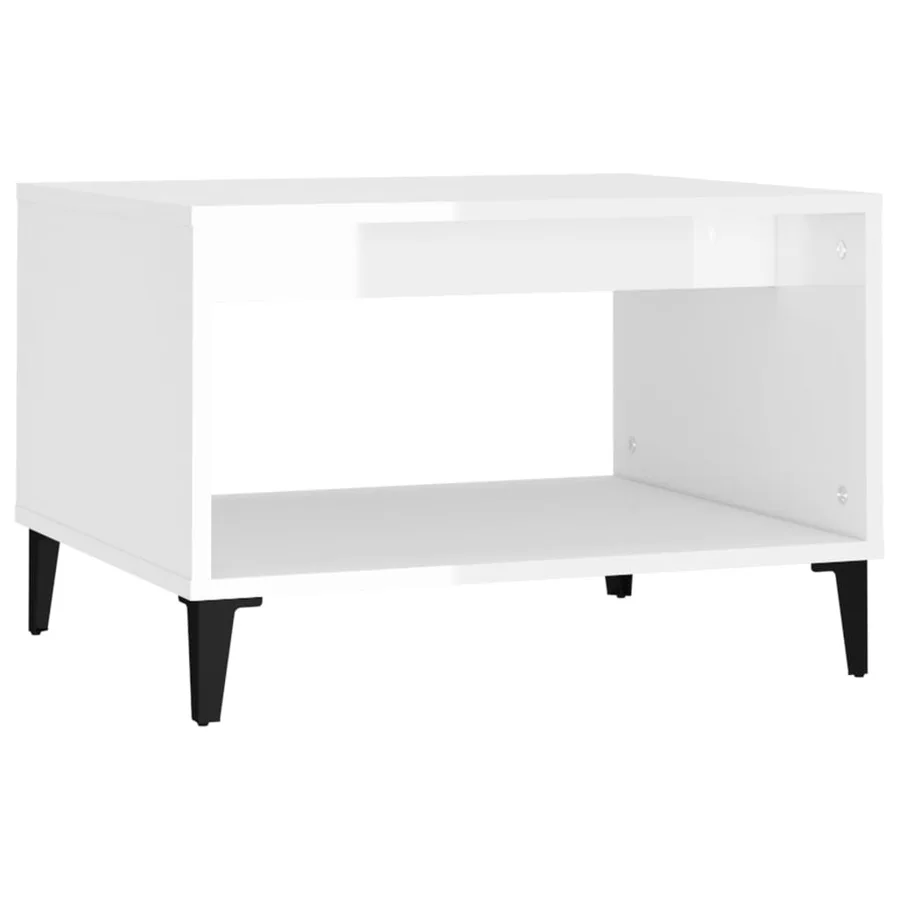 Table basse Blanc brillant 60x50x40 cm Bois d'ingénierie - 2