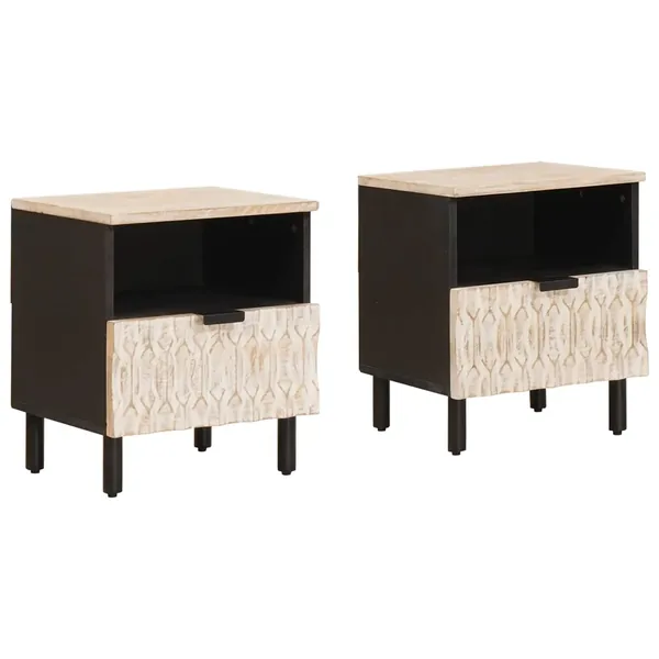 Cabinet de chevet avec tiroir 2 pcs Blanc 40 x 33 x 46 cm
