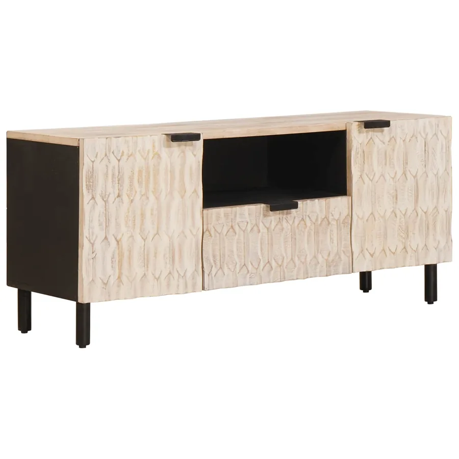 Meuble TV avec tiroir Finition Lavage Blanc 105 x 33 x 46 cm