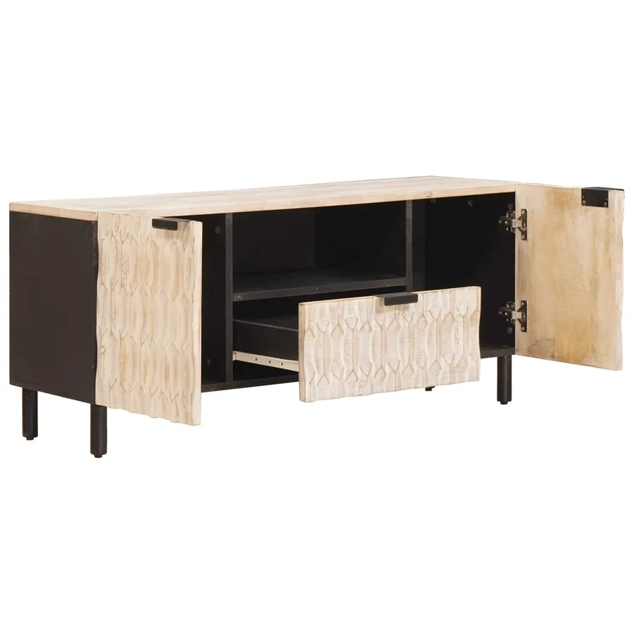 Meuble TV avec tiroir Finition Lavage Blanc 105 x 33 x 46 cm - 2