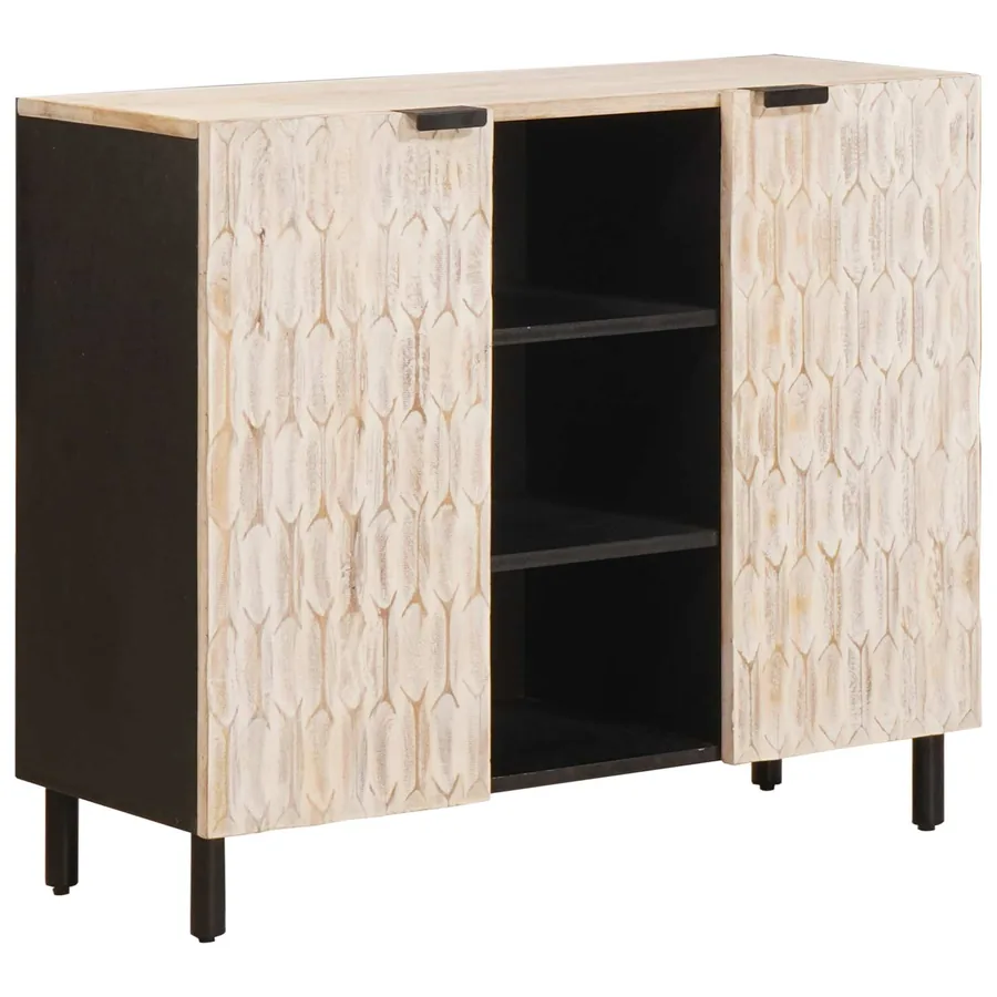 Buffet avec étagère Finition Lavage Blanc 90 x 33 x 75 cm