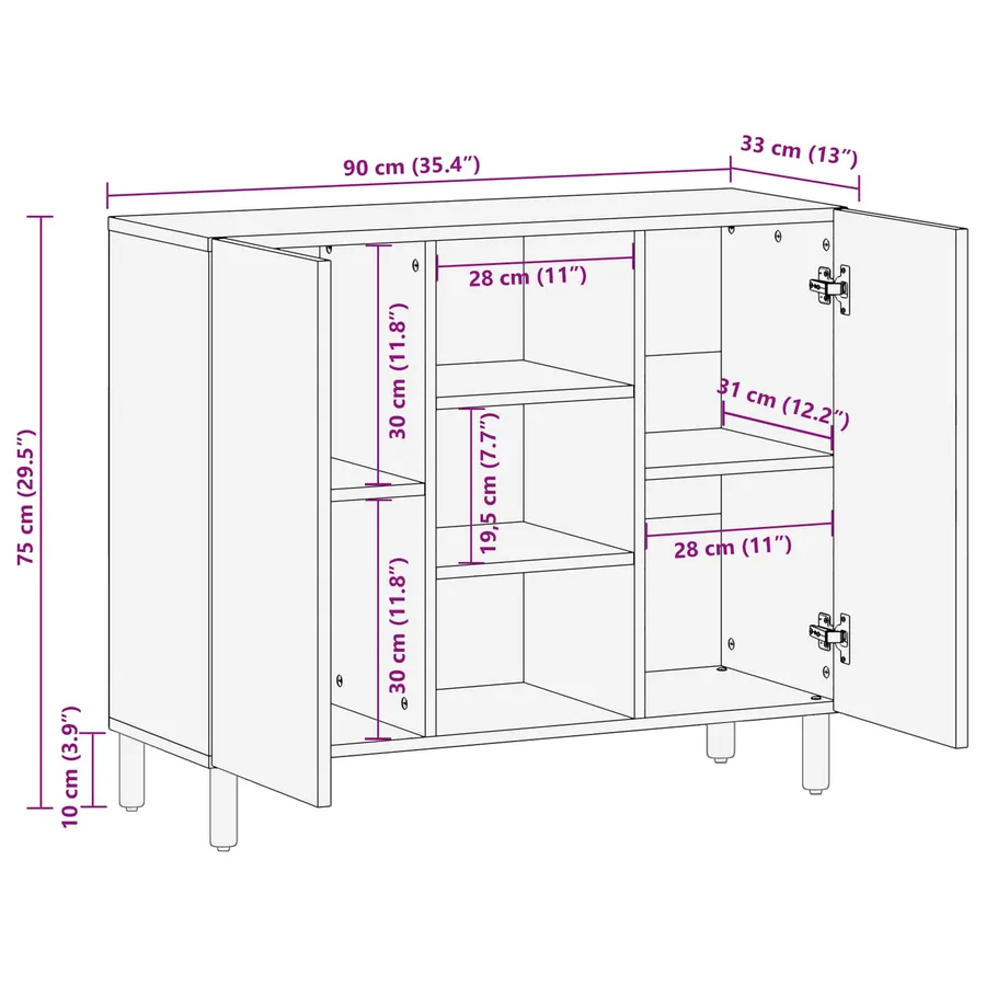 Buffet avec étagère Finition Lavage Blanc 90 x 33 x 75 cm - 11