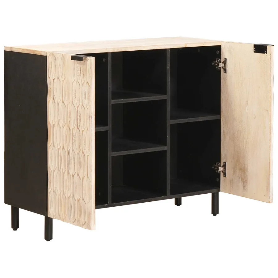 Buffet avec étagère Finition Lavage Blanc 90 x 33 x 75 cm - 2