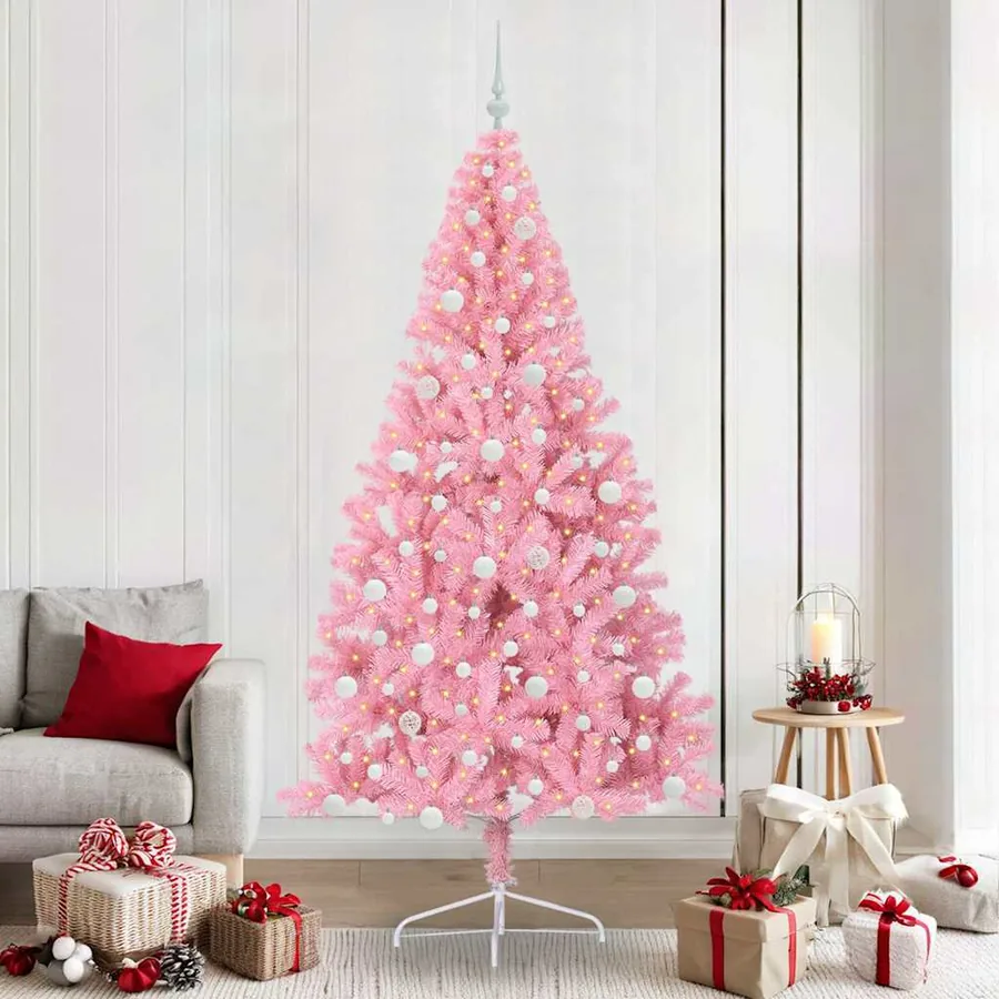 Sapin de Noël artificiel pré-éclairé Rose 240 cm PVC