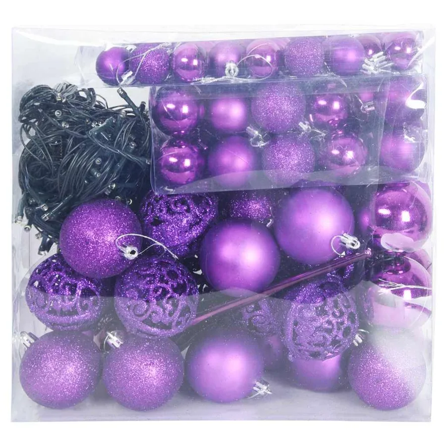 Ensemble de Boules de Noël avec 300 LED 120 pcs Lilas Plastique - 3