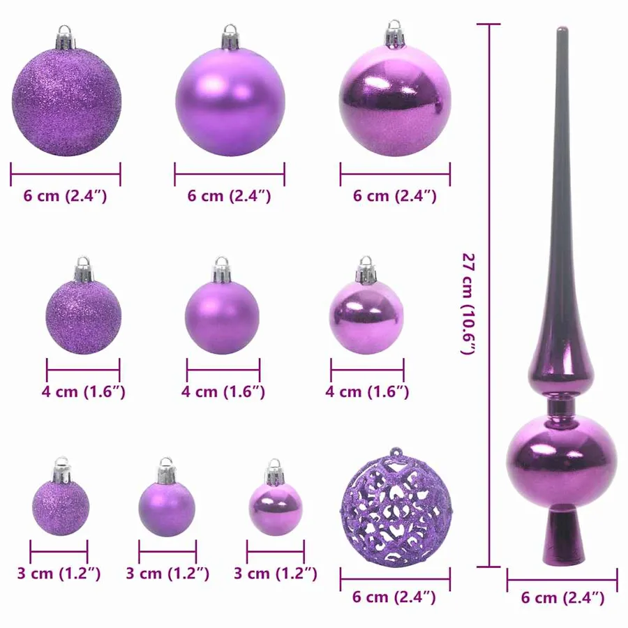 Ensemble de Boules de Noël avec 300 LED 120 pcs Lilas Plastique - 9