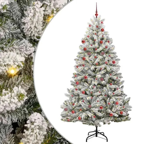 Sapin de Noël artificiel Vert et blanc 210 cm PVC et métal