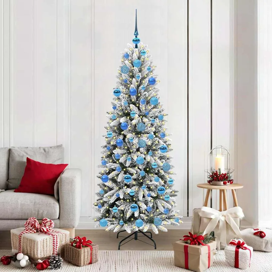 Sapin de Noël artificiel avec 300 LED avec support Blanc 180 cm