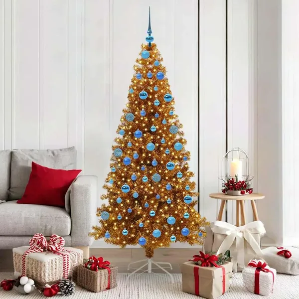 Sapin de Noël avec 300 LED avec support Doré 180 cm PET