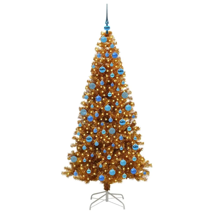 Sapin de Noël avec 300 LED avec support Doré 180 cm PET - 3