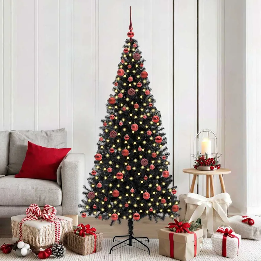 Sapin de Noël avec 300 LED avec support Noir 180 cm PVC