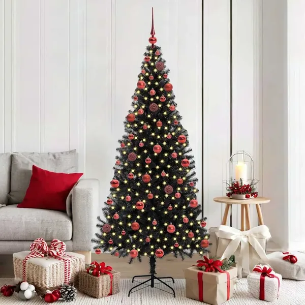 Sapin de Noël avec 300 LED avec support Noir 180 cm PVC
