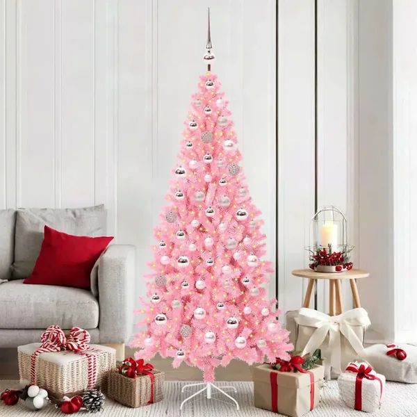 Sapin de Noël avec 300 LED avec support Rose 180 cm PVC