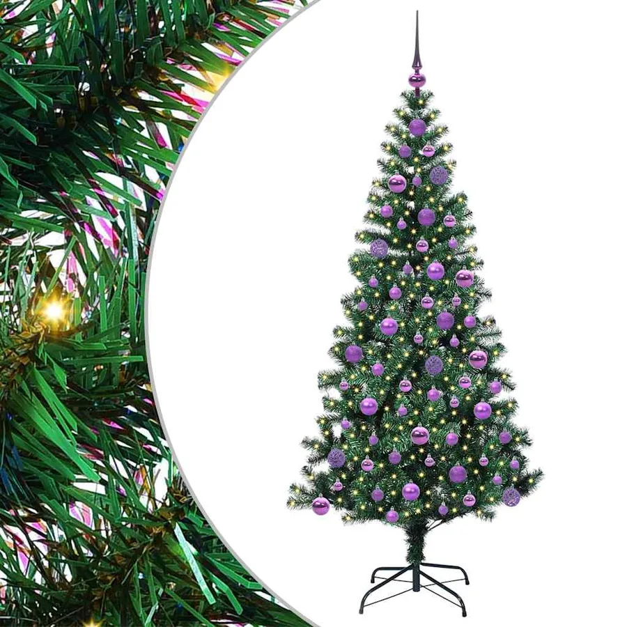 Sapin de Noël artificiel pré-éclairé Vert 180 cm PVC et métal - 2