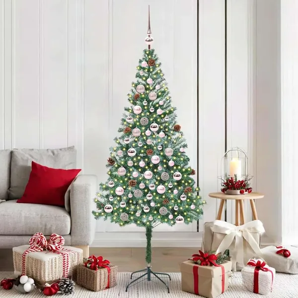 Sapin de Noël artificiel avec 300 LED Vert 180 cm PVC et Acier