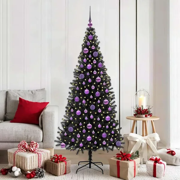Sapin de Noël avec 300 LED avec support Noir 180 cm PVC