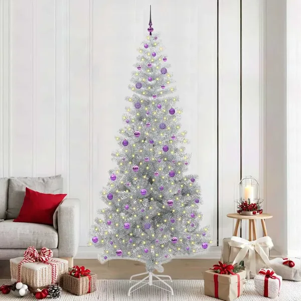 Sapin de Noël avec 300 LED avec support Argent 240 cm PET