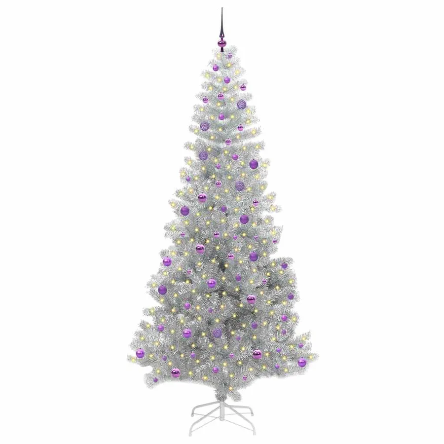 Sapin de Noël avec 300 LED avec support Argent 240 cm PET - 3