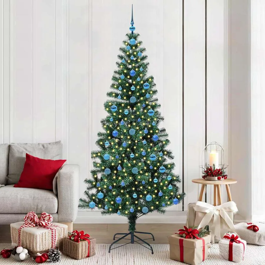 Sapin de Noël artificiel pré-éclairé Vert 210 cm PVC et métal