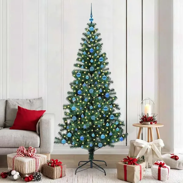 Sapin de Noël artificiel pré-éclairé Vert 210 cm PVC et métal