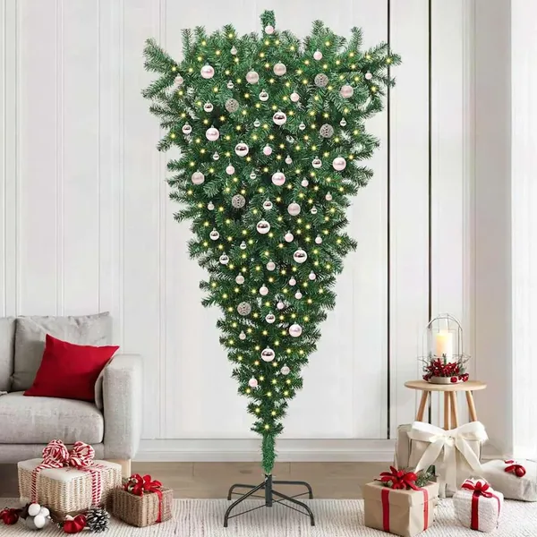 Sapin de Noël artificiel pré-éclairé inversé avec ensemble de boules
