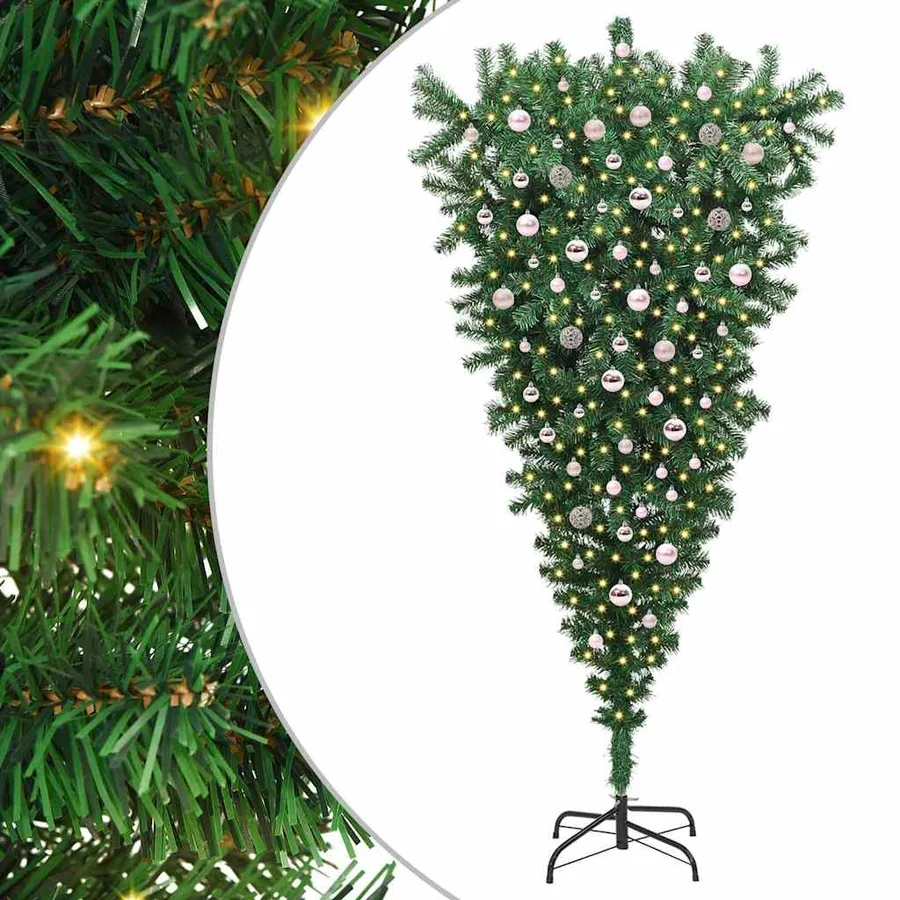 Sapin de Noël artificiel pré-éclairé inversé avec ensemble de boules - 2