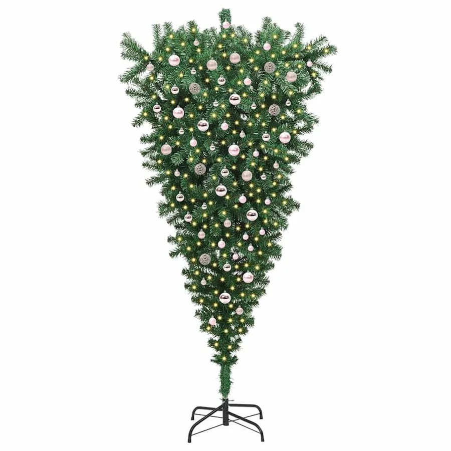 Sapin de Noël artificiel pré-éclairé inversé avec ensemble de boules - 3