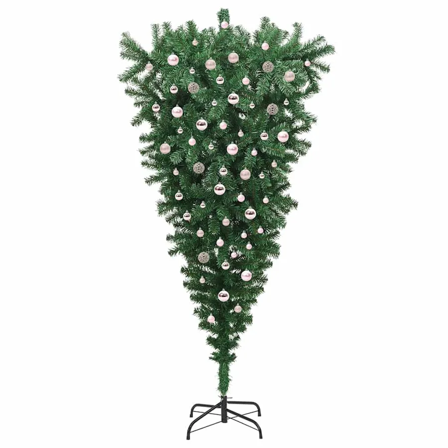 Sapin de Noël artificiel pré-éclairé inversé avec ensemble de boules - 4