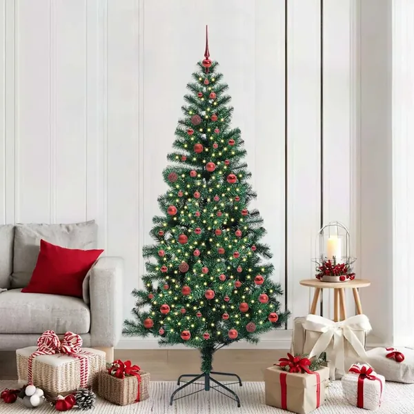 Sapin de Noël artificiel pré-éclairé Vert 210 cm PVC et métal