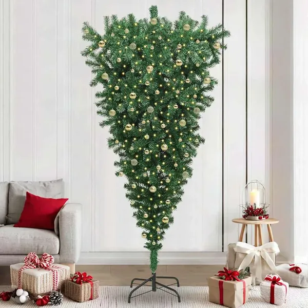 Sapin de Noël artificiel pré-éclairé à l'envers avec ensemble de boules