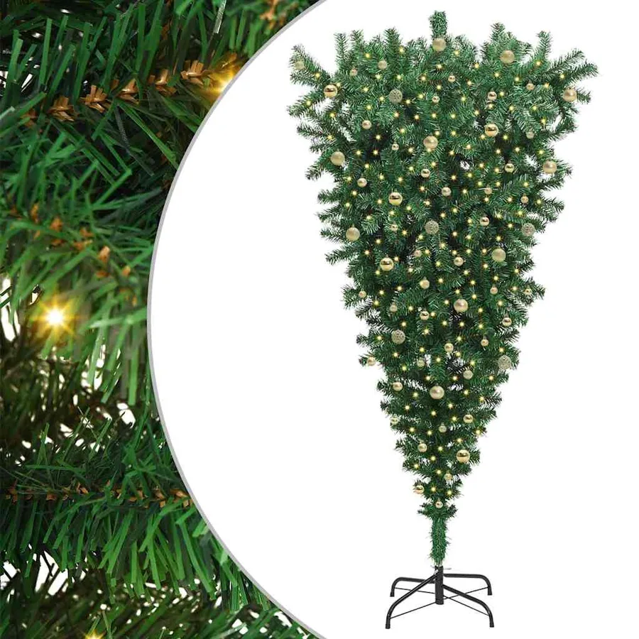 Sapin de Noël artificiel pré-éclairé à l'envers avec ensemble de boules - 2