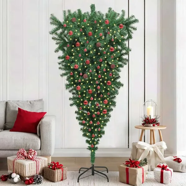 Arbre de Noël artificiel pré-éclairé à l'envers avec ensemble de boules