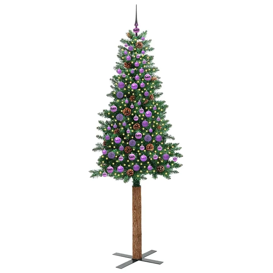 Sapin de Noël mince Vert 210 cm PVC et bois de pin massif - 3