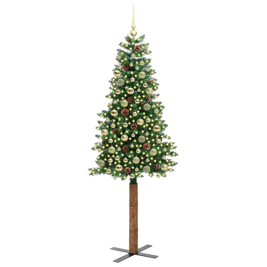 Sapin de Noël mince Vert 210 cm PVC et bois de pin massif - 3
