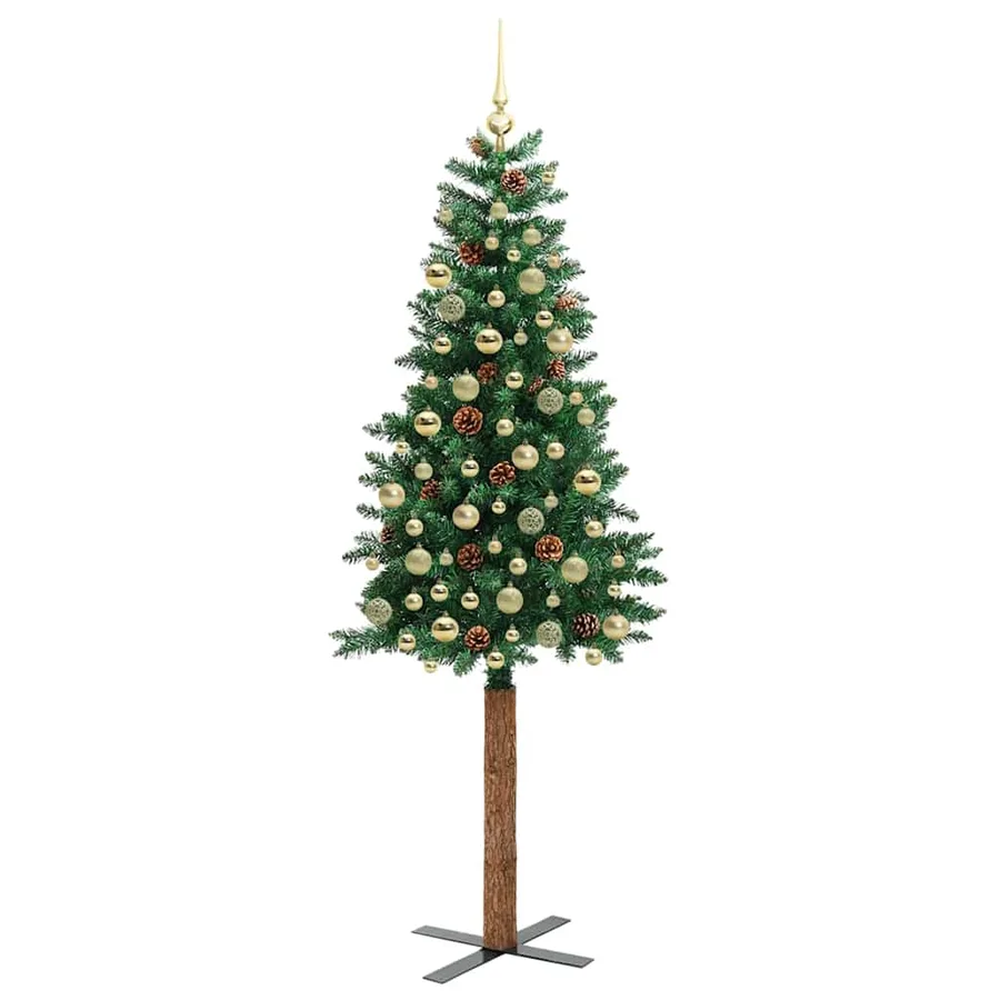 Sapin de Noël mince Vert 210 cm PVC et bois de pin massif - 4
