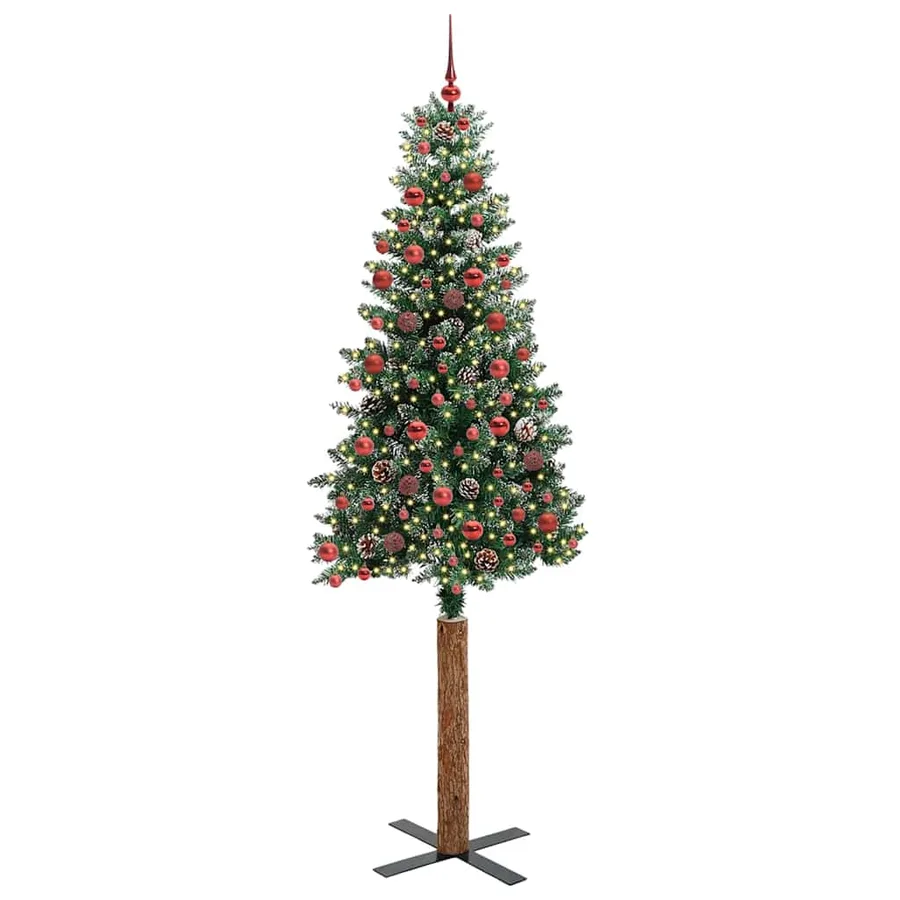Sapin de Noël mince Vert 210 cm PVC et bois de pin massif - 2