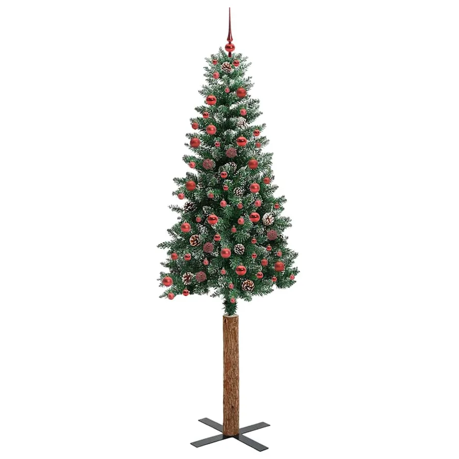 Sapin de Noël mince Vert 210 cm PVC et bois de pin massif - 3